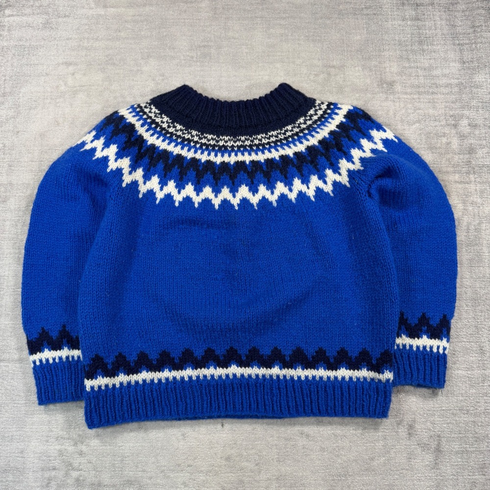 Vtg Handmade Fair Isle Sweater Mens Large Blue Nordic Wool Blend Chunky Pullover